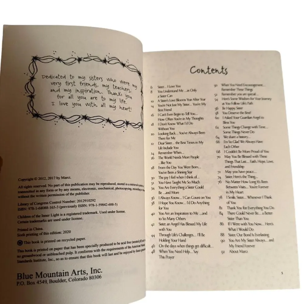 To My Sister Book - A Gift of Love and Inspiration by Marci Blue Mountain Gifts